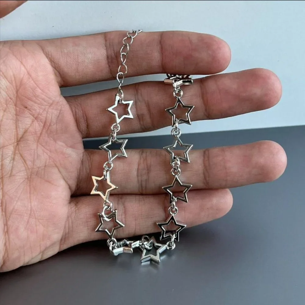 Y2K 2000s style star-stacked cute goth grunge silver bracelet